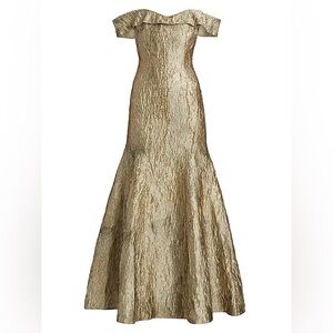 Rene Ruiz Collection Metallic Jacquard Off-the-Shoulder Mermaid Gown Maxi Dress